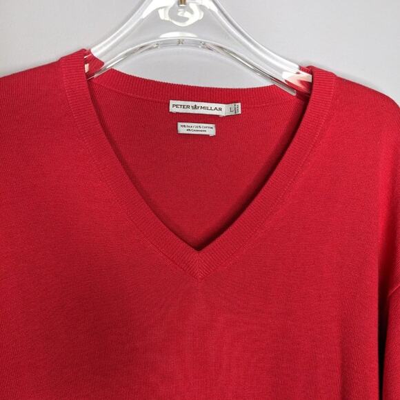 Peter Millar Red/Pink V-Neck Long Sleeve Sweater Silk Cotton Cashmere Size L - Picture 5 of 7